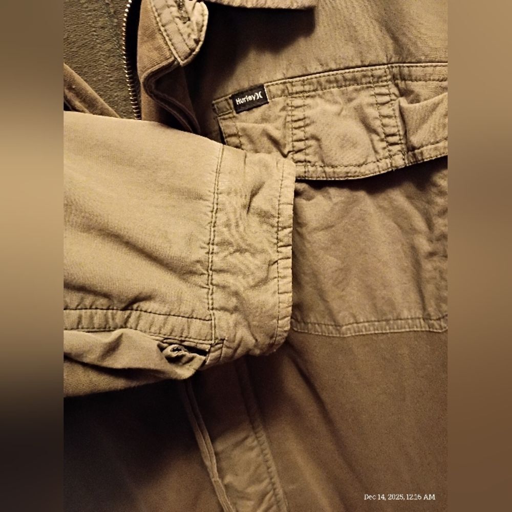 Vintage Y2K Hurley Military M-65 Field Jacket Olive Green Canvas Utility Shacket - Picture 4 of 14